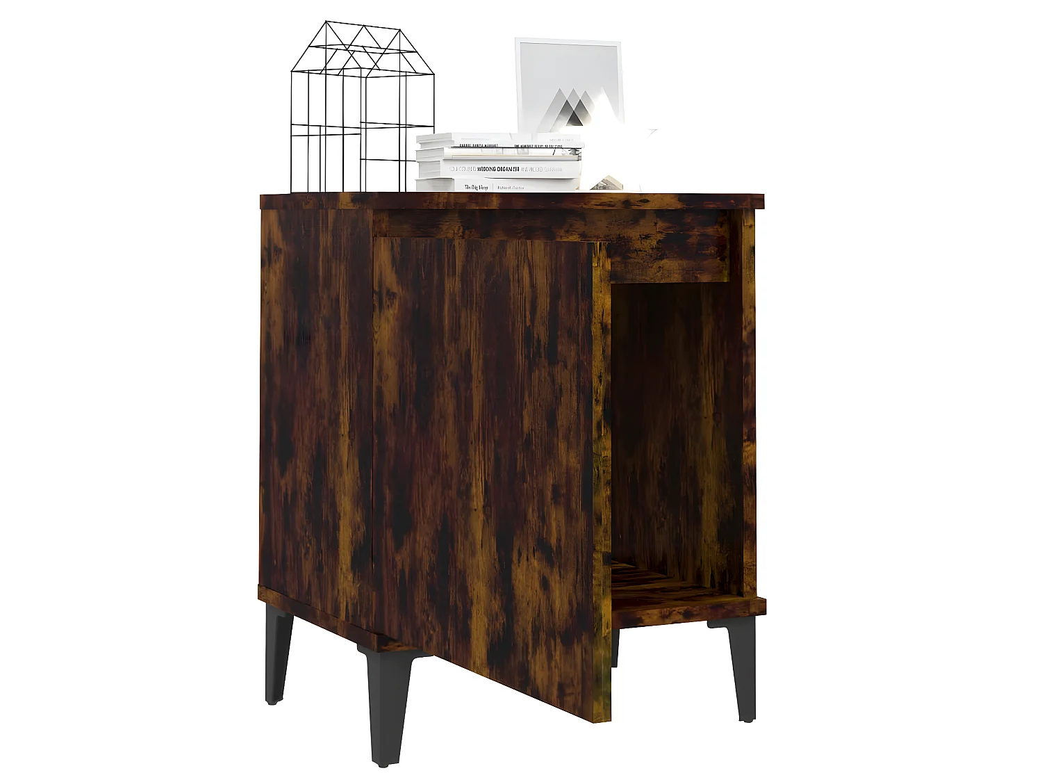 2er-Set Nachttische Nachtschrank mit Metallbeinen Räuchereiche 40x30x50 cm -RN56775