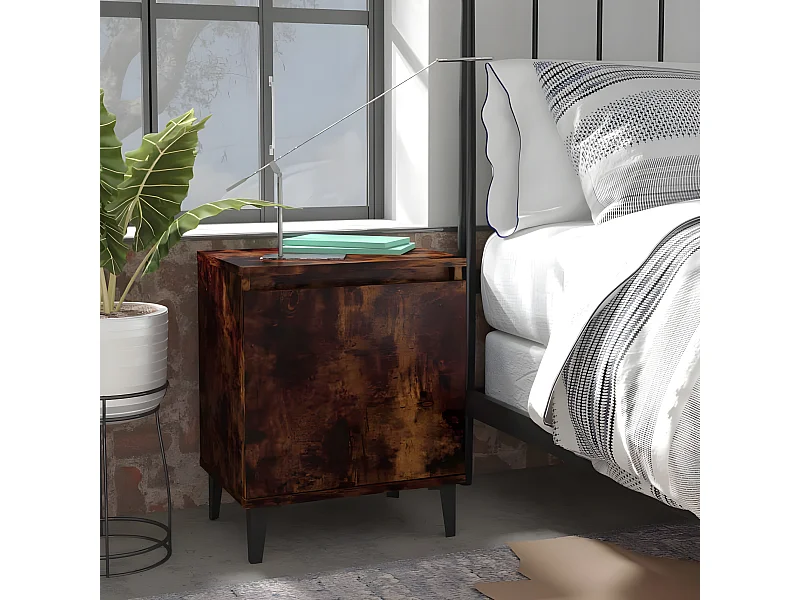 2er-Set Nachttische Nachtschrank mit Metallbeinen Räuchereiche 40x30x50 cm -RN56775