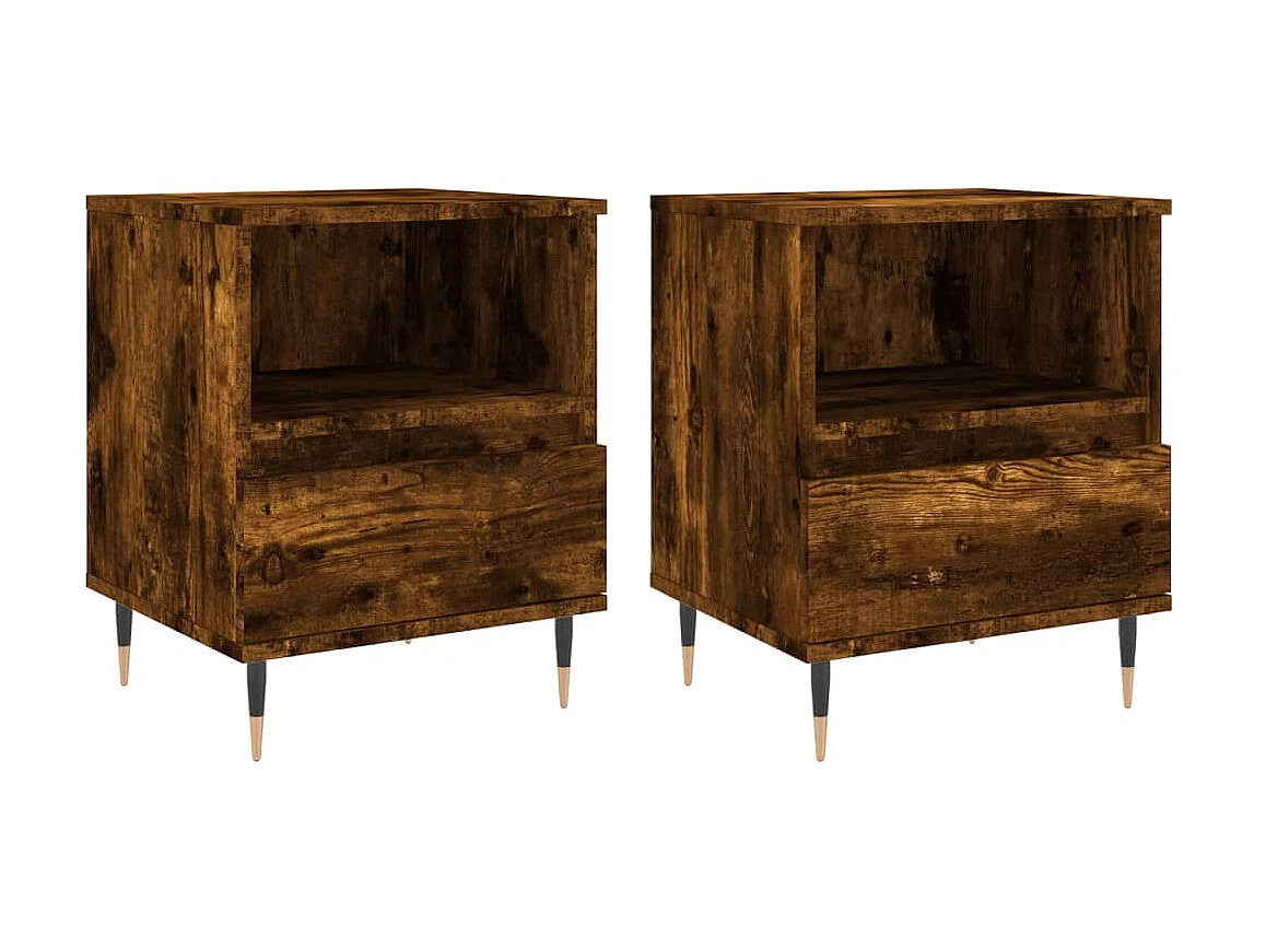 2er-Set Nachttische Nachtschrank Räuchereiche 40x35x50 cm Holzwerkstoff -RN19051