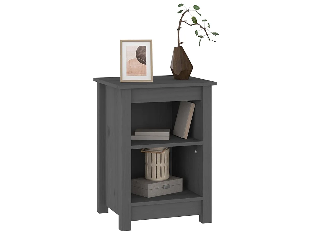 Nachttisch Grau Nachtschrank 40x35x55 cm Massivholz Kiefer -RN38465