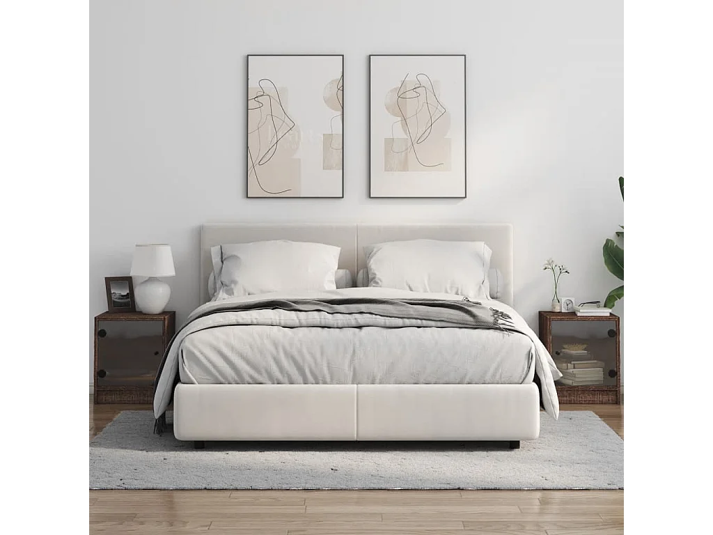 2er-Set Nachttische Nachtschrank mit Glastüren Braun Eichen-Optik 35x37x42 cm -RN93926