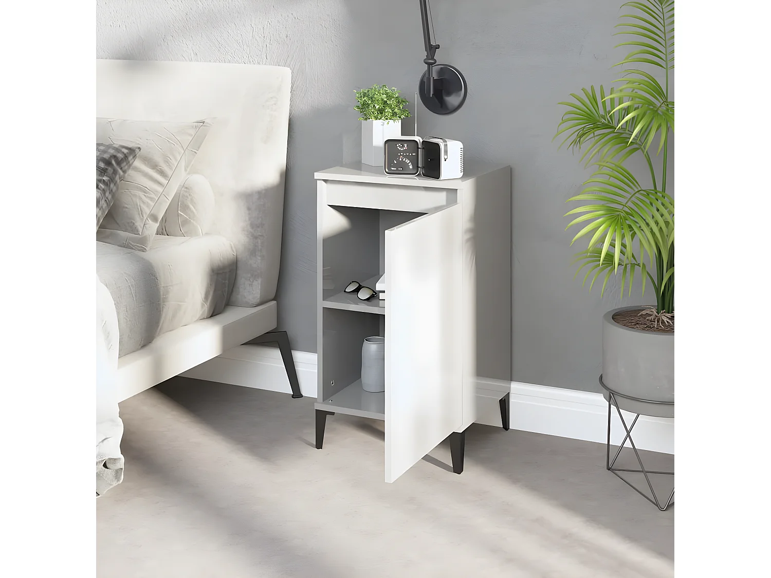 Nachttisch Nachtschrank Hochglanz-Weiß 40x35x70 cm Holzwerkstoff -RN79606