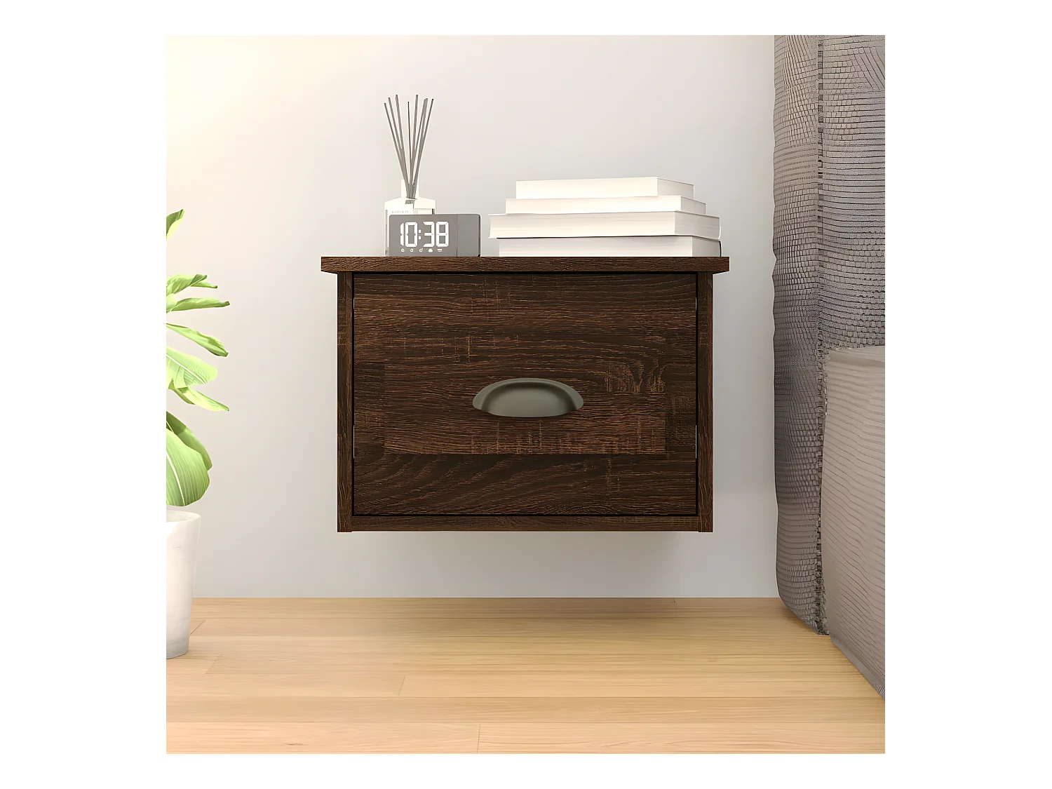 Wand-Nachttisch Nachtschrank Braun Eichen-Optik 41,5x36x28 cm -RN94936