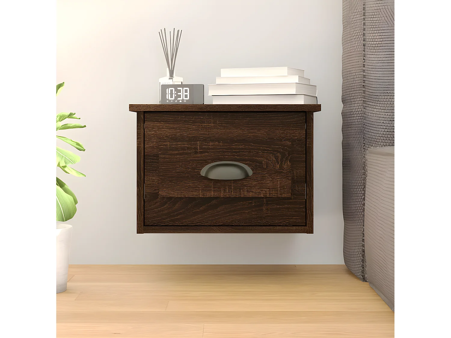 Wand-Nachttisch Nachtschrank Braun Eichen-Optik 41,5x36x28 cm -RN94936