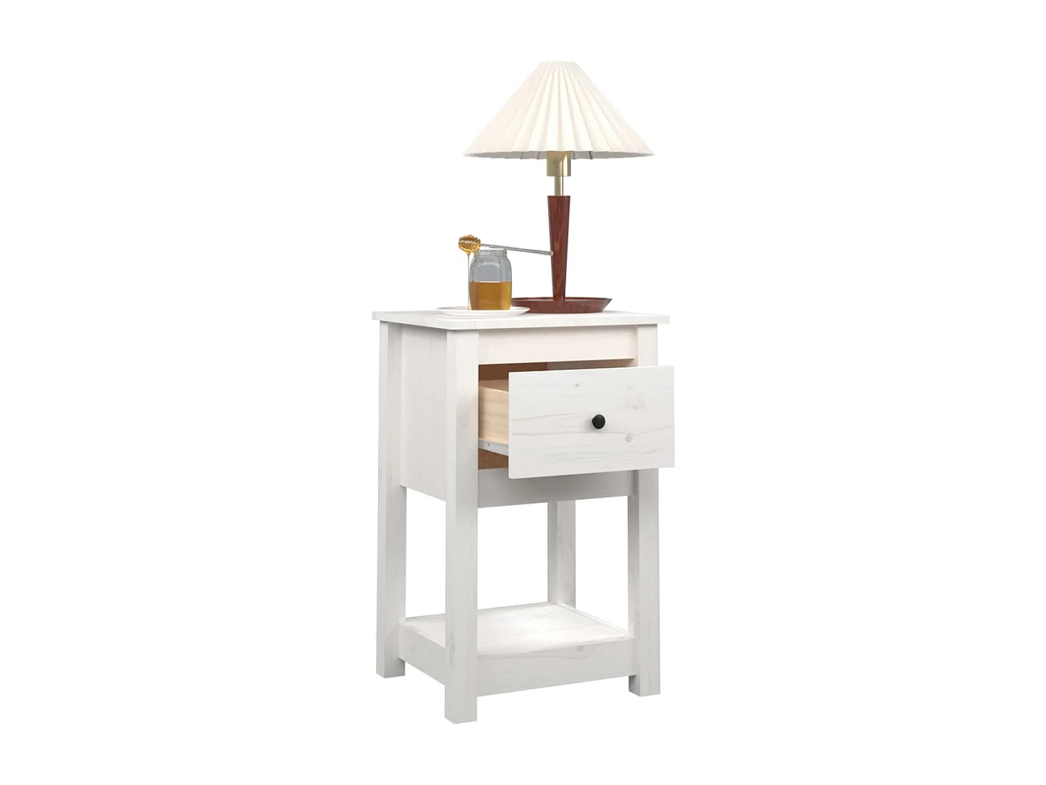 Nachttisch Nachtschrank Weiß 40x35x61,5 cm Massivholz Kiefer -RN41779