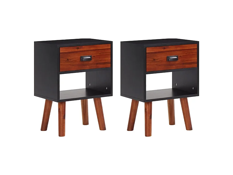 2er-Set Nachttische Nachtschrank Akazienholz Massiv 40x30x57 cm -RN55392