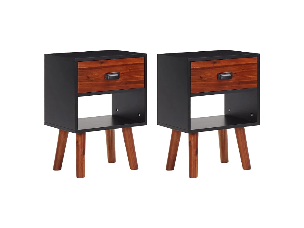 2er-Set Nachttische Nachtschrank Akazienholz Massiv 40x30x57 cm -RN55392