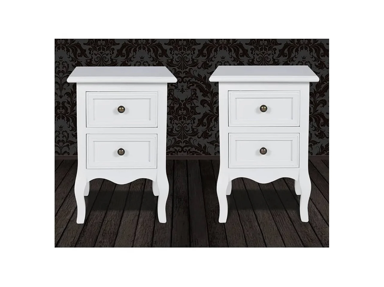 2er-Set Nachtschränke Nachttische mit 2 Schubladen MDF Weiß -RN80788
