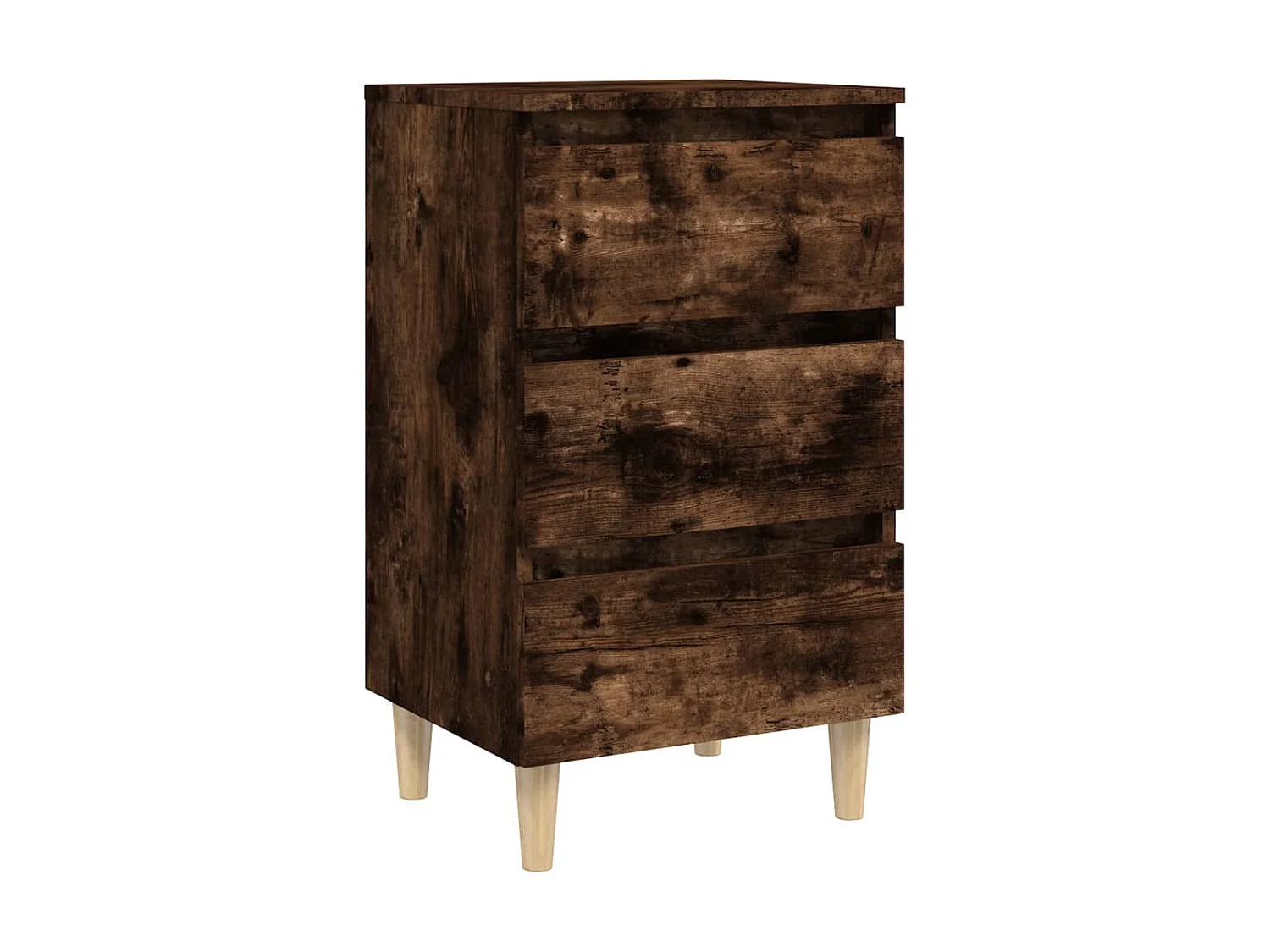 Nachttisch Nachtschrank mit Massivholz-Beinen Räuchereiche 40x35x69 cm -RN88832