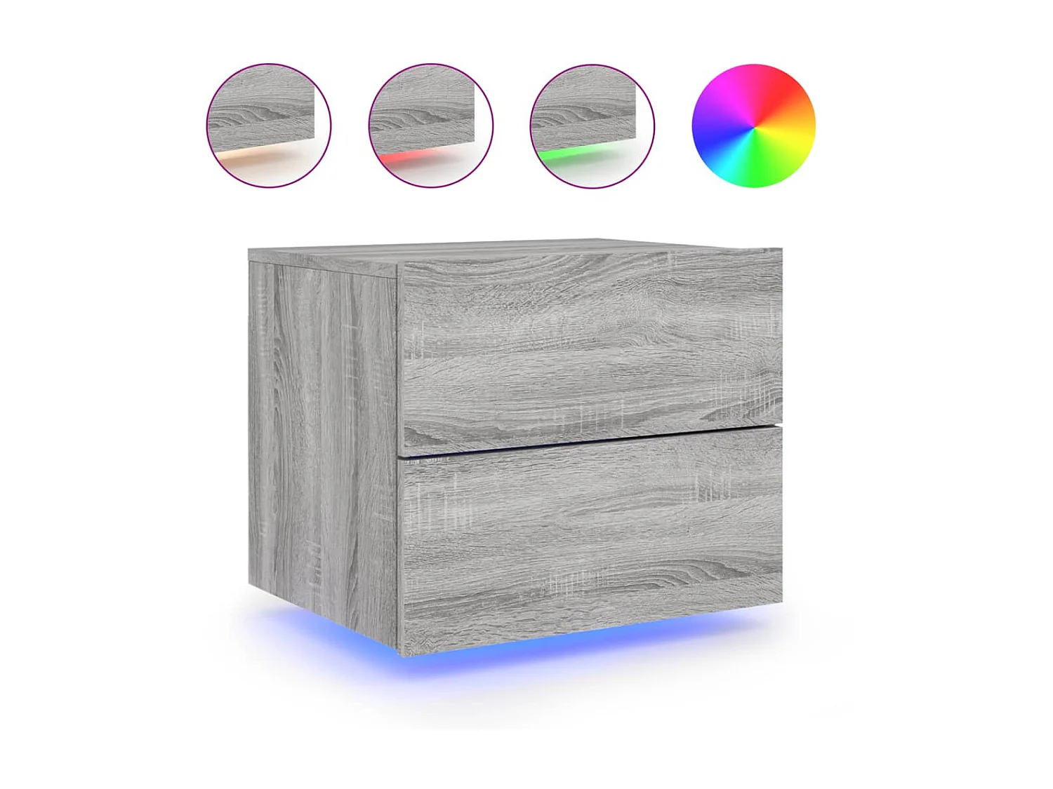 Wand-Nachttisch Nachtschrank mit LED-Leuchten Grau Sonoma -RN99269