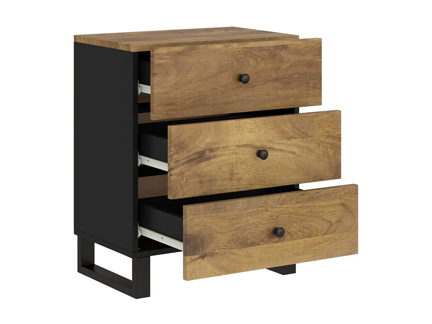 Nachttisch Nachtschrank 50x33x62 cm Massivholz Mango & Holzwerkstoff -RN94999