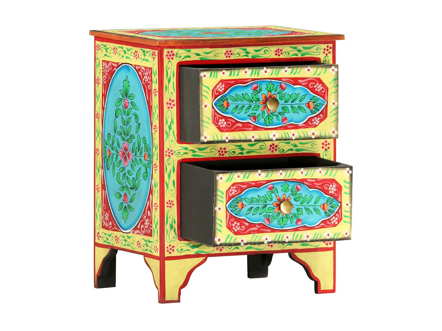 Handbemalter Nachttisch Nachtschrank 40×30×50 cm Mango Massivholz -RN67894