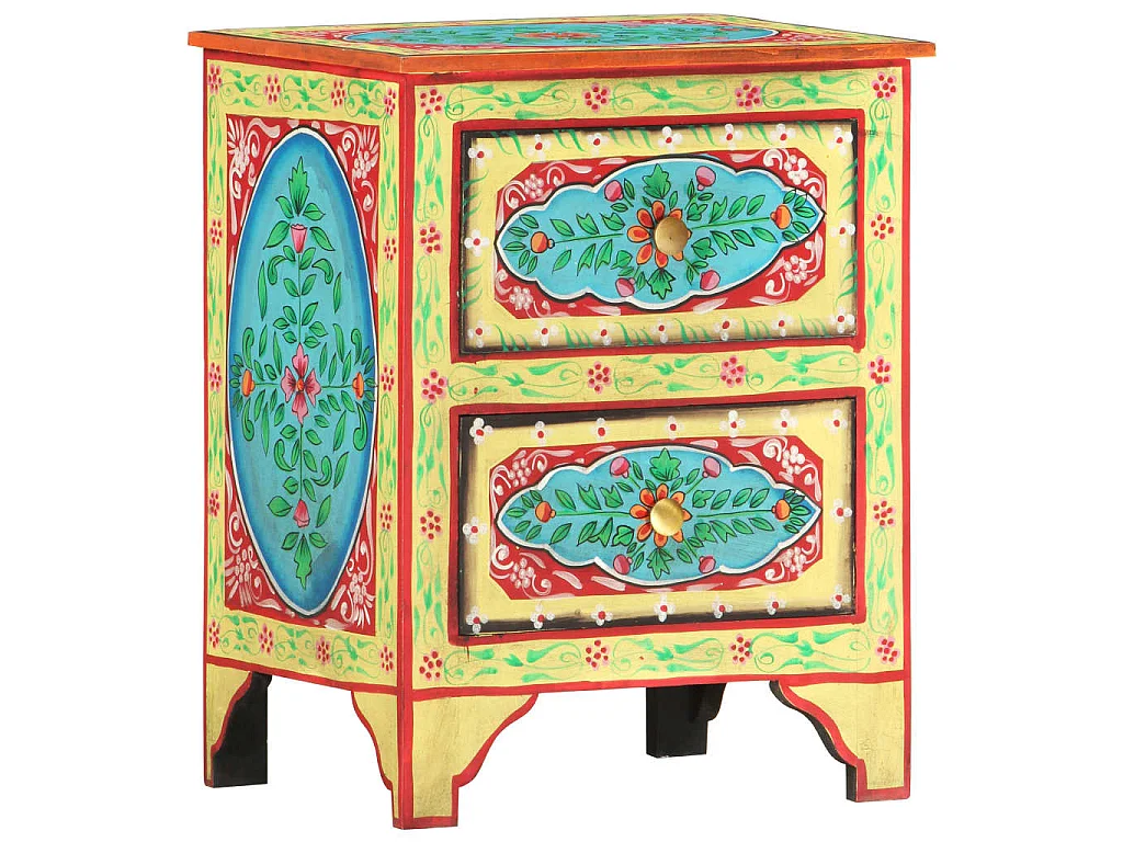 Handbemalter Nachttisch Nachtschrank 40×30×50 cm Mango Massivholz -RN67894