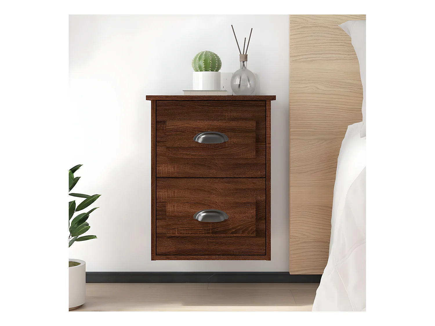 Wand-Nachttisch Nachtschrank Braun Eichen-Optik 41,5x36x53 cm -RN14336