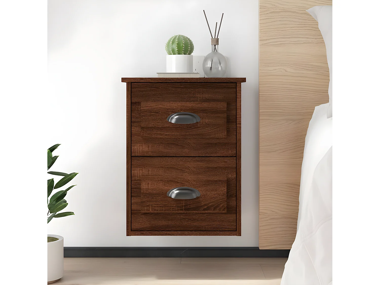 Wand-Nachttisch Nachtschrank Braun Eichen-Optik 41,5x36x53 cm -RN14336