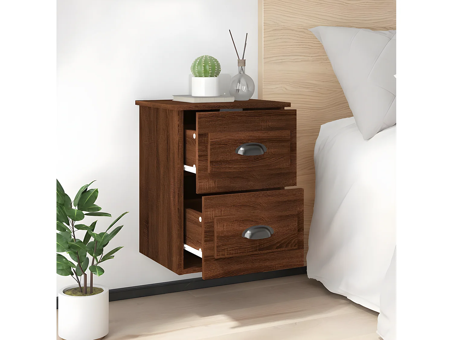 Wand-Nachttisch Nachtschrank Braun Eichen-Optik 41,5x36x53 cm -RN14336