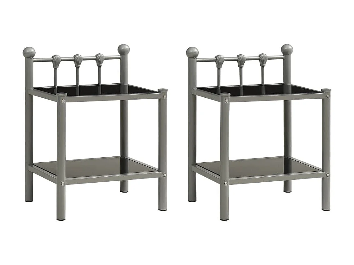 2er-Set Nachttische Nachtschrank Grau und Schwarz Metall und Glas -RN96539