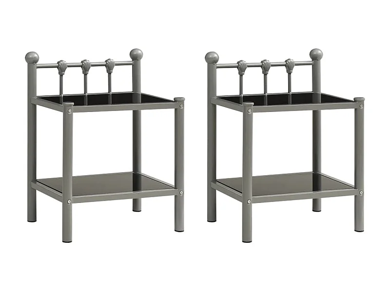 2er-Set Nachttische Nachtschrank Grau und Schwarz Metall und Glas -RN96539