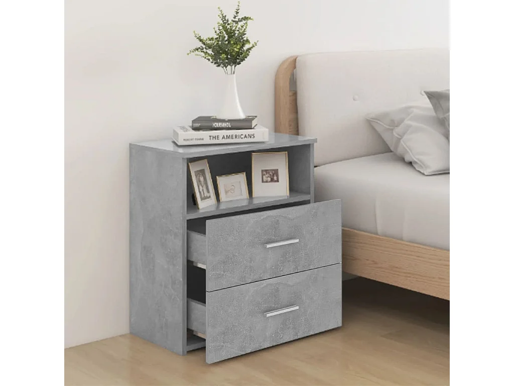 2er-Set Nachttische Nachtschrank Betongrau 50x32x60cm -RN21205