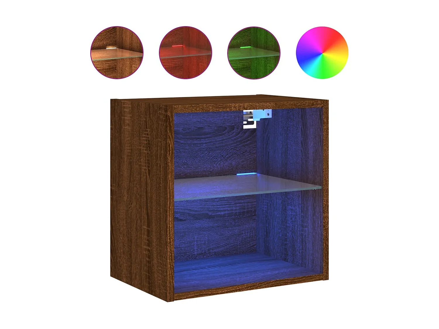 2er-Set Wand-Nachttische Nachtschrank mit LED-Leuchten Braun Eichen-Optik -RN73425