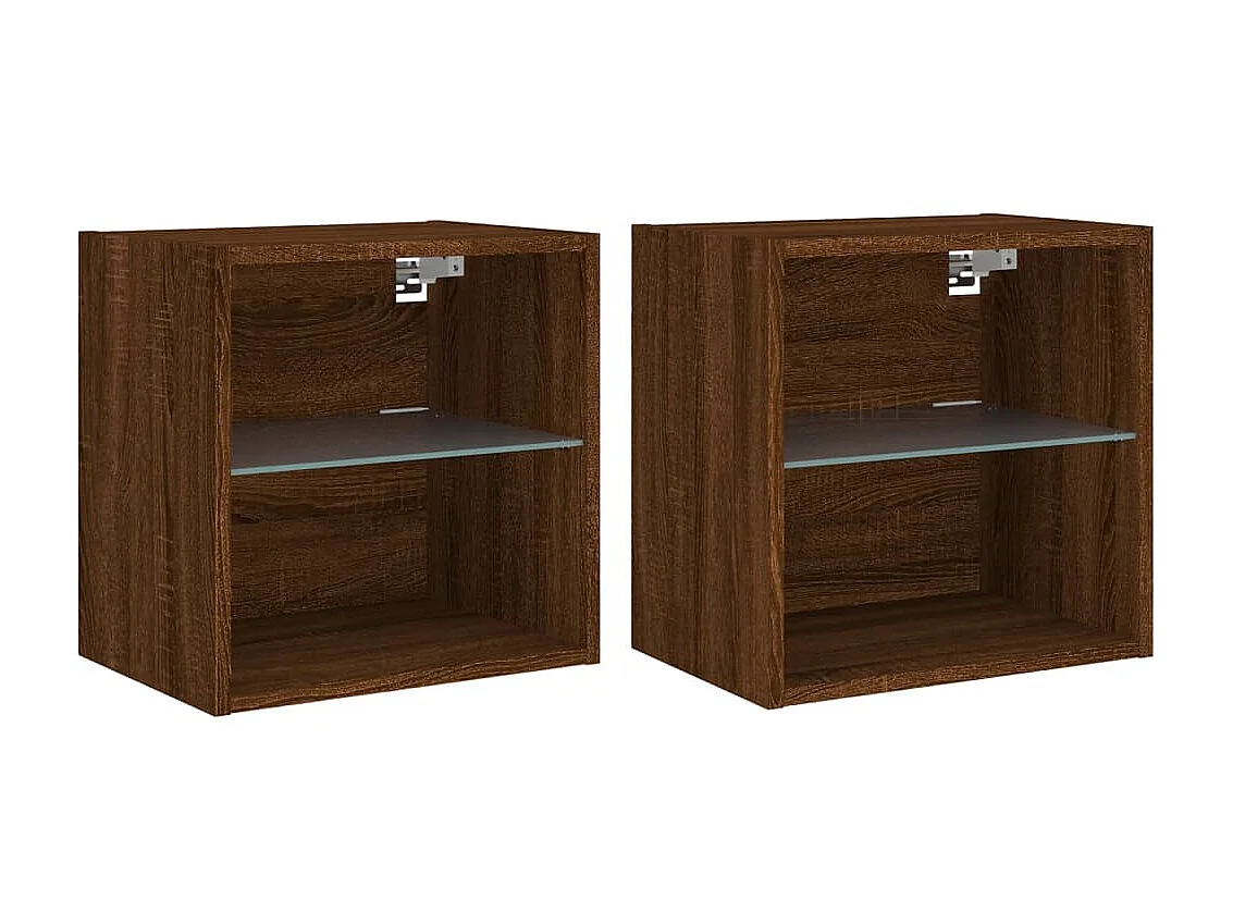 2er-Set Wand-Nachttische Nachtschrank mit LED-Leuchten Braun Eichen-Optik -RN73425