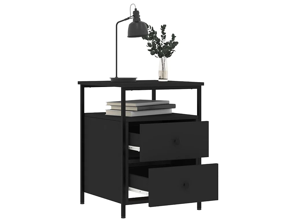 2er-Set Nachttische Nachtschrank Schwarz 44x45x60 cm Holzwerkstoff -RN64581