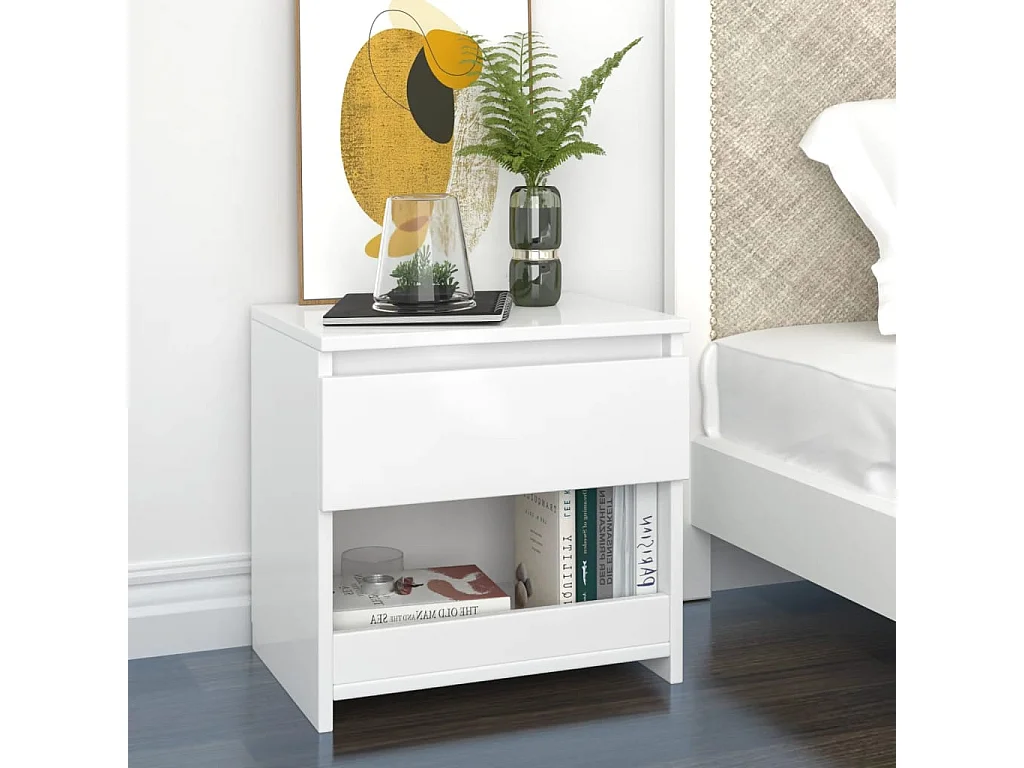 Nachttisch Nachtschrank Hochglanz-Weiß 40x30x39 cm Holzwerkstoff -RN15612