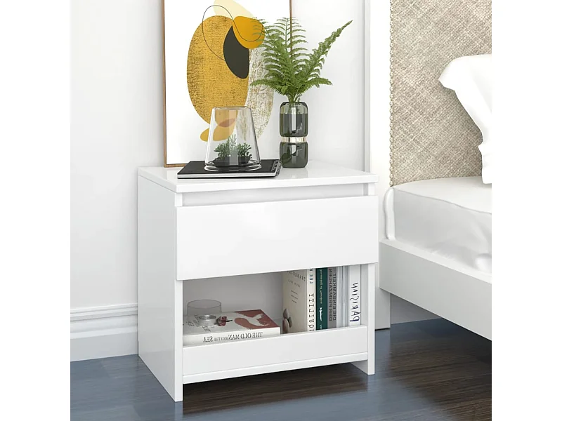 Nachttisch Nachtschrank Hochglanz-Weiß 40x30x39 cm Holzwerkstoff -RN15612