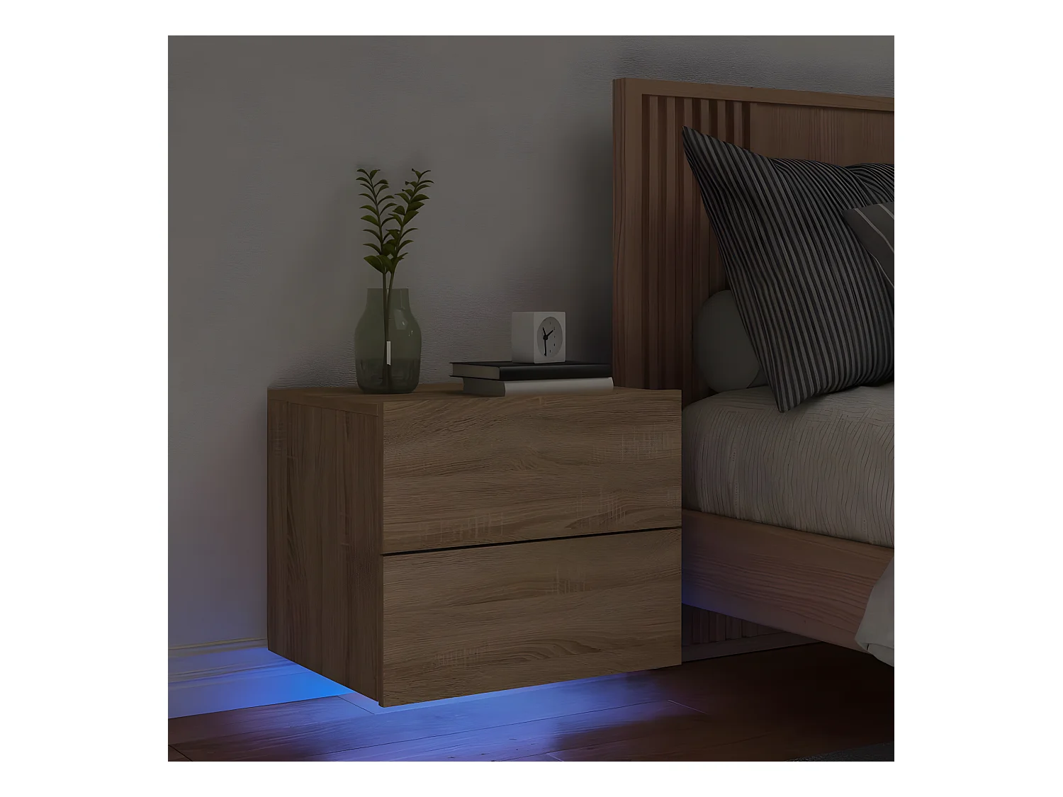 Wand-Nachttisch Nachtschrank mit LED-Leuchten Sonoma-Eiche -RN62263