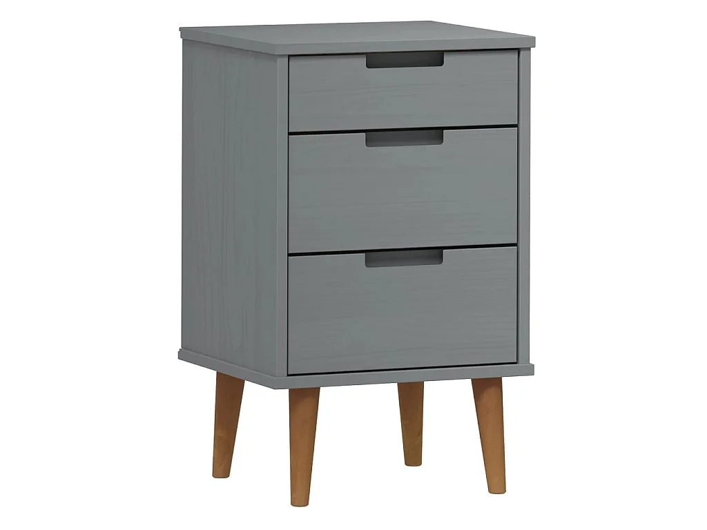 Nachttisch Nachtschrank MOLDE Grau 40x35x65 cm Massivholz Kiefer -RN96432