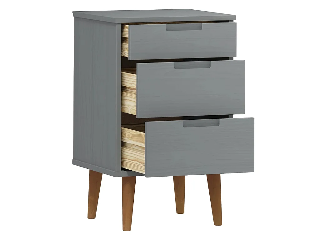 Nachttisch Nachtschrank MOLDE Grau 40x35x65 cm Massivholz Kiefer -RN96432