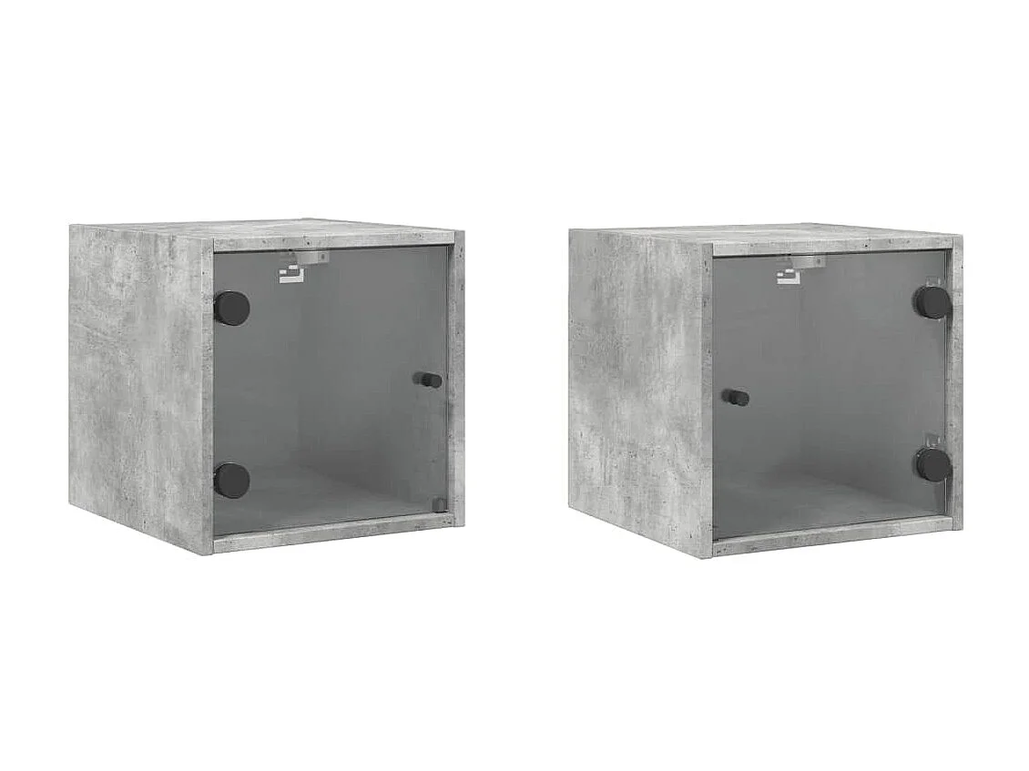 2er-Set Nachttische Nachtschrank mit Glastüren Betongrau 35x37x35 cm -RN48932