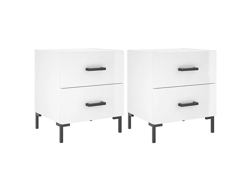 2er-Set Nachttische Nachtschrank Hochglanz-Weiß 40x35x47,5 cm Holzwerkstoff -RN26067