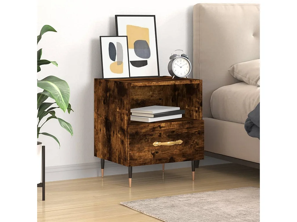 Nachttisch Nachtschrank Räuchereiche 40x35x47,5 cm Holzwerkstoff -RN81532