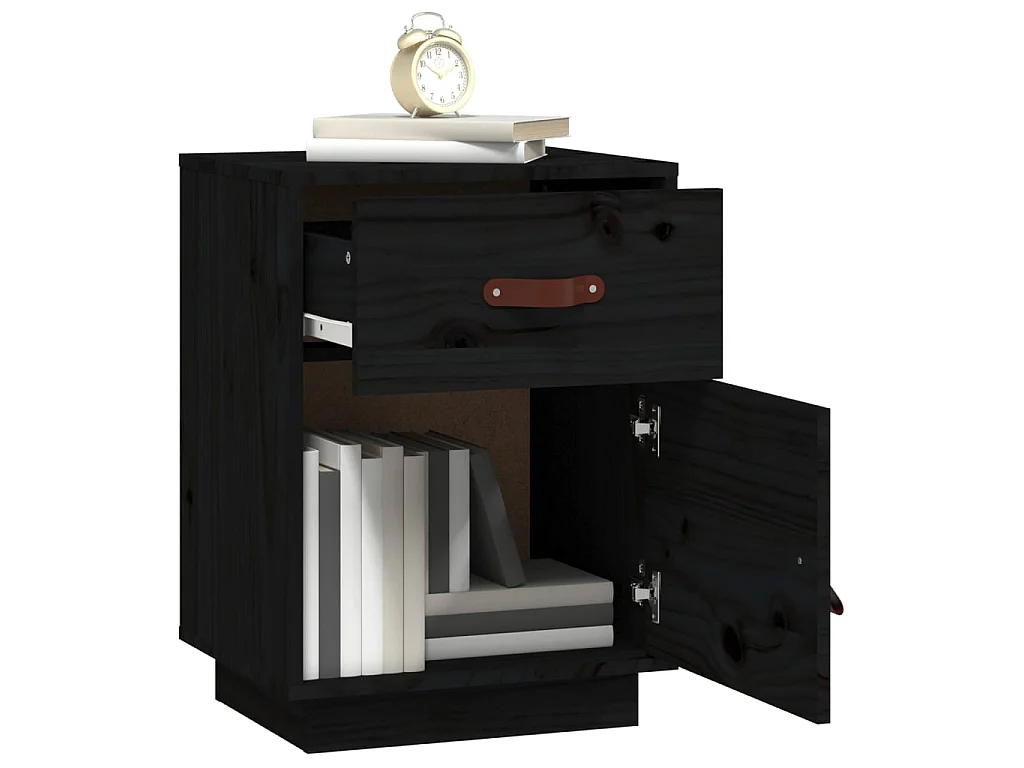 2er-Set Nachttische Nachtschrank Schwarz 40x34x55 cm Massivholz Kiefer -RN58441