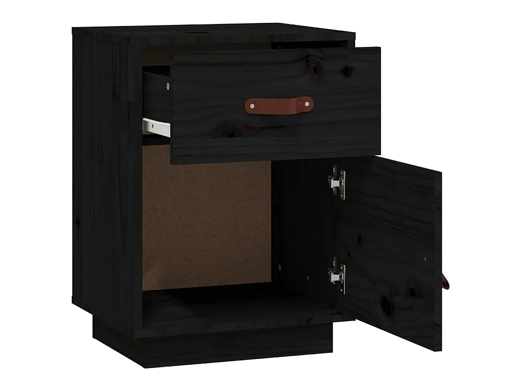 2er-Set Nachttische Nachtschrank Schwarz 40x34x55 cm Massivholz Kiefer -RN58441