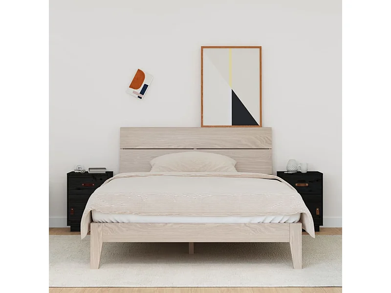 2er-Set Nachttische Nachtschrank Schwarz 40x34x55 cm Massivholz Kiefer -RN58441
