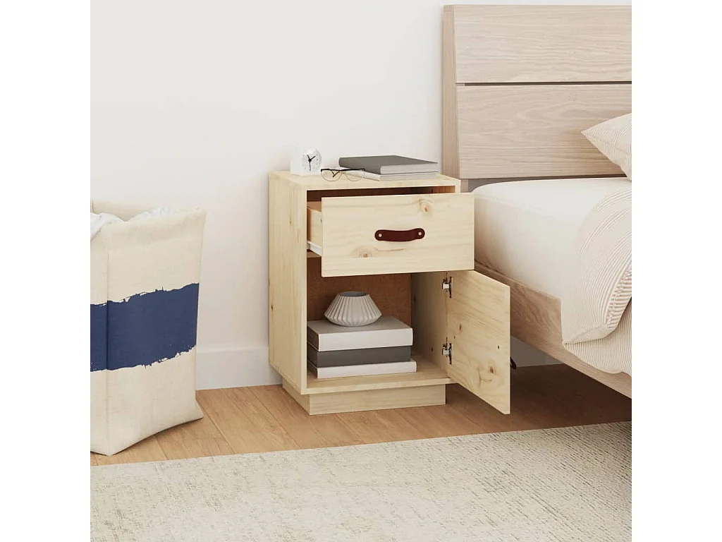 Nachttisch Nachtschrank 40x34x55 cm Massivholz Kiefer -RN97655