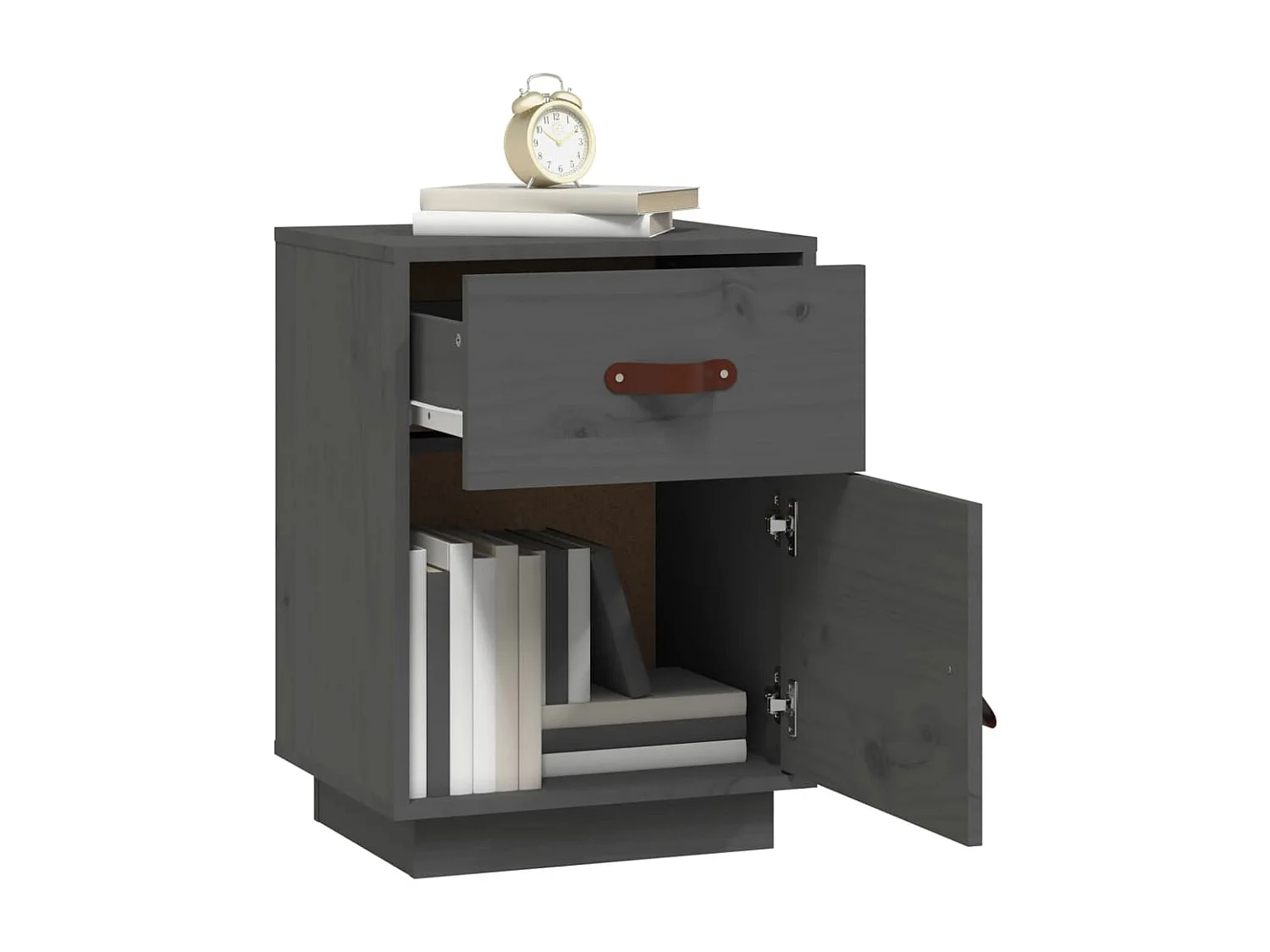 Nachttisch Grau Nachtschrank 40x34x55 cm Massivholz Kiefer -RN91869