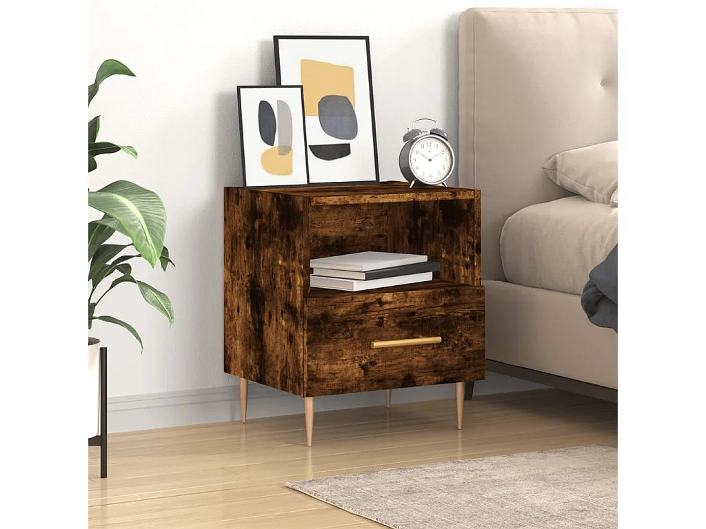 Nachttisch Nachtschrank Räuchereiche 40x35x47,5 cm Holzwerkstoff -RN27655