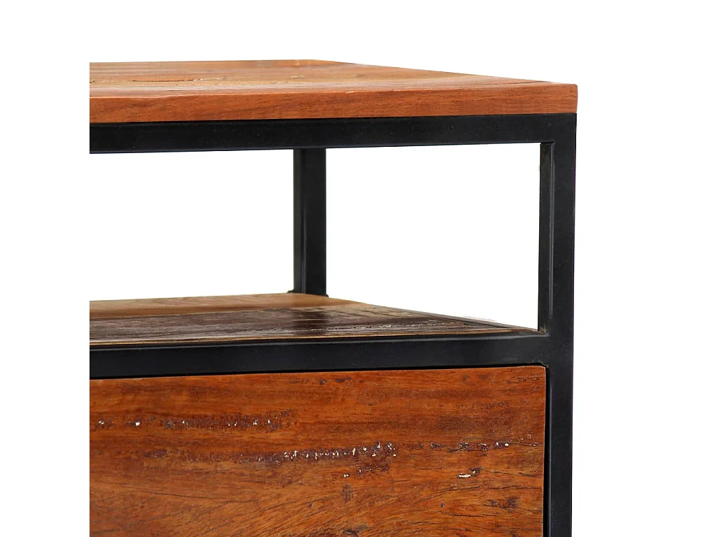 Nachttisch Nachtschrank 40x30x50 cm Massives Altholz und Stahl -RN12141