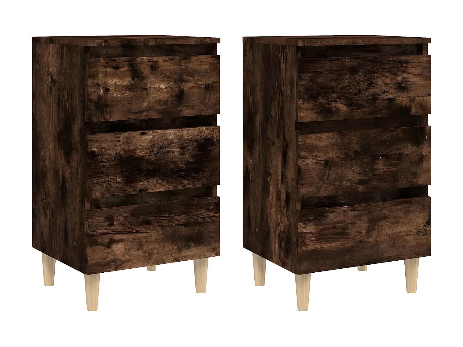 2er-Set Nachttische Nachtschrank Massivholz-Beine Räuchereiche 40x35x69 cm -RN25782