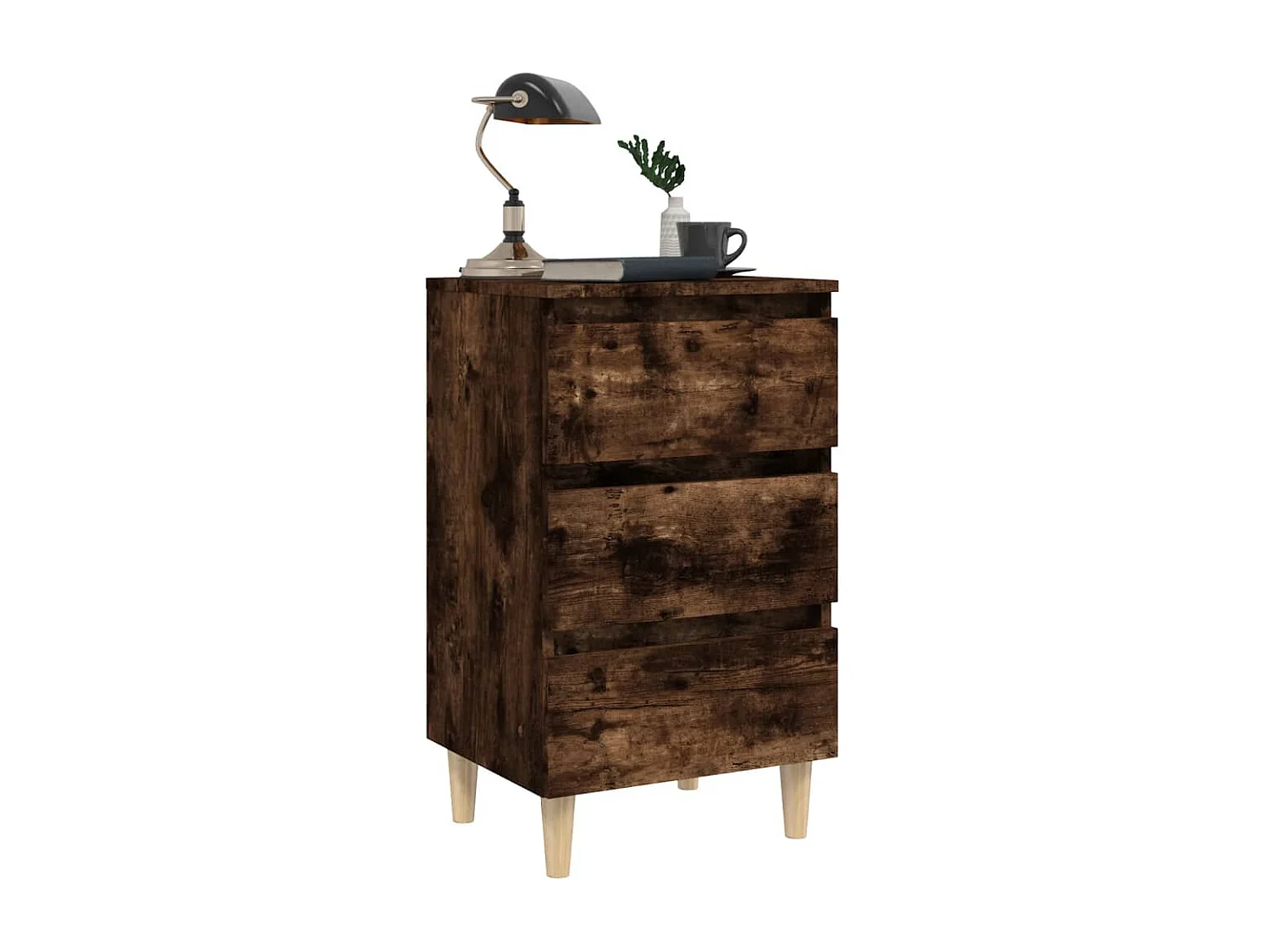 2er-Set Nachttische Nachtschrank Massivholz-Beine Räuchereiche 40x35x69 cm -RN25782