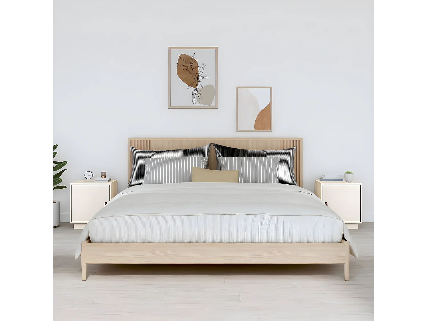 2er-Set Nachttische Nachtschrank Weiß 40x34x45 cm Massivholz Kiefer -RN50127