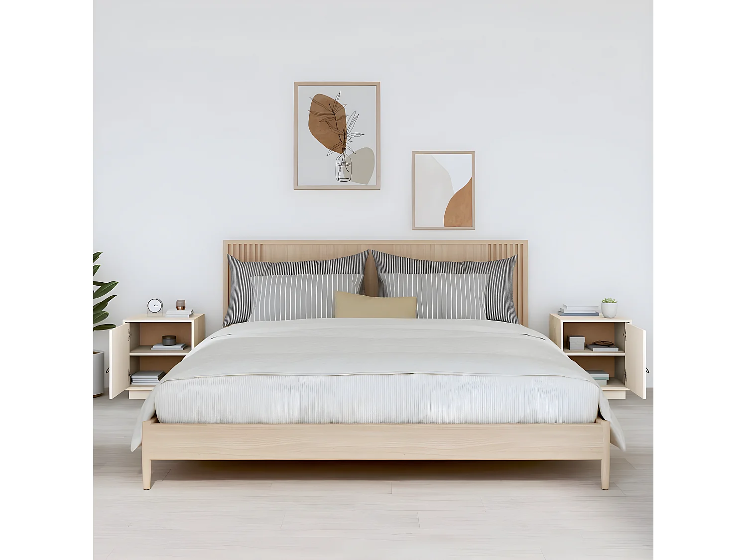 2er-Set Nachttische Nachtschrank Weiß 40x34x45 cm Massivholz Kiefer -RN50127