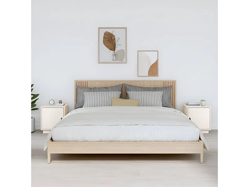 2er-Set Nachttische Nachtschrank Weiß 40x34x45 cm Massivholz Kiefer -RN50127