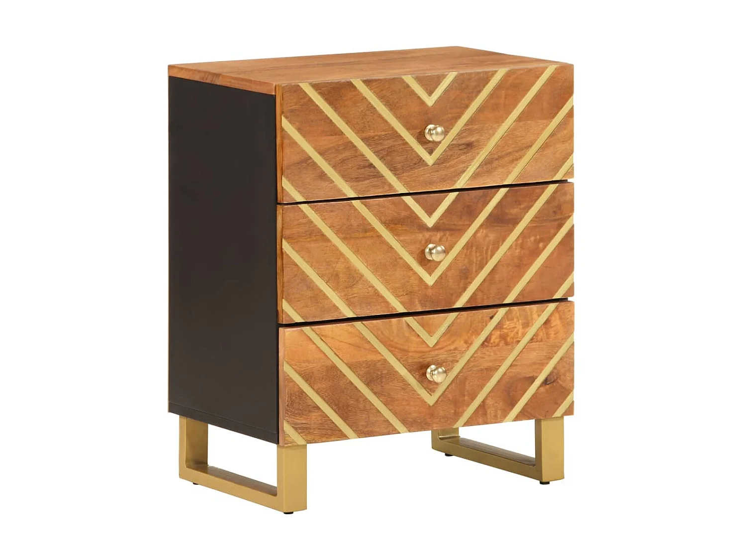 Nachttisch Nachtschrank Braun und Schwarz 50x33x60 cm Massivholz Mango -RN64249