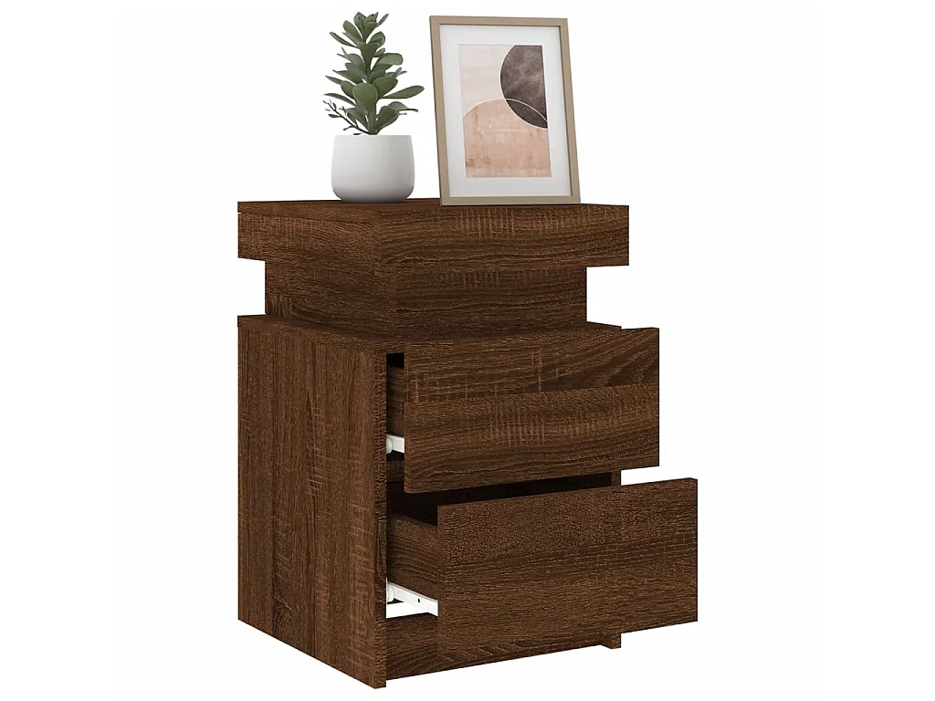 2er-Set Nachttische Nachtschrank mit LED-Leuchten Braun Eiche-Optik 35x39x55cm -RN57475