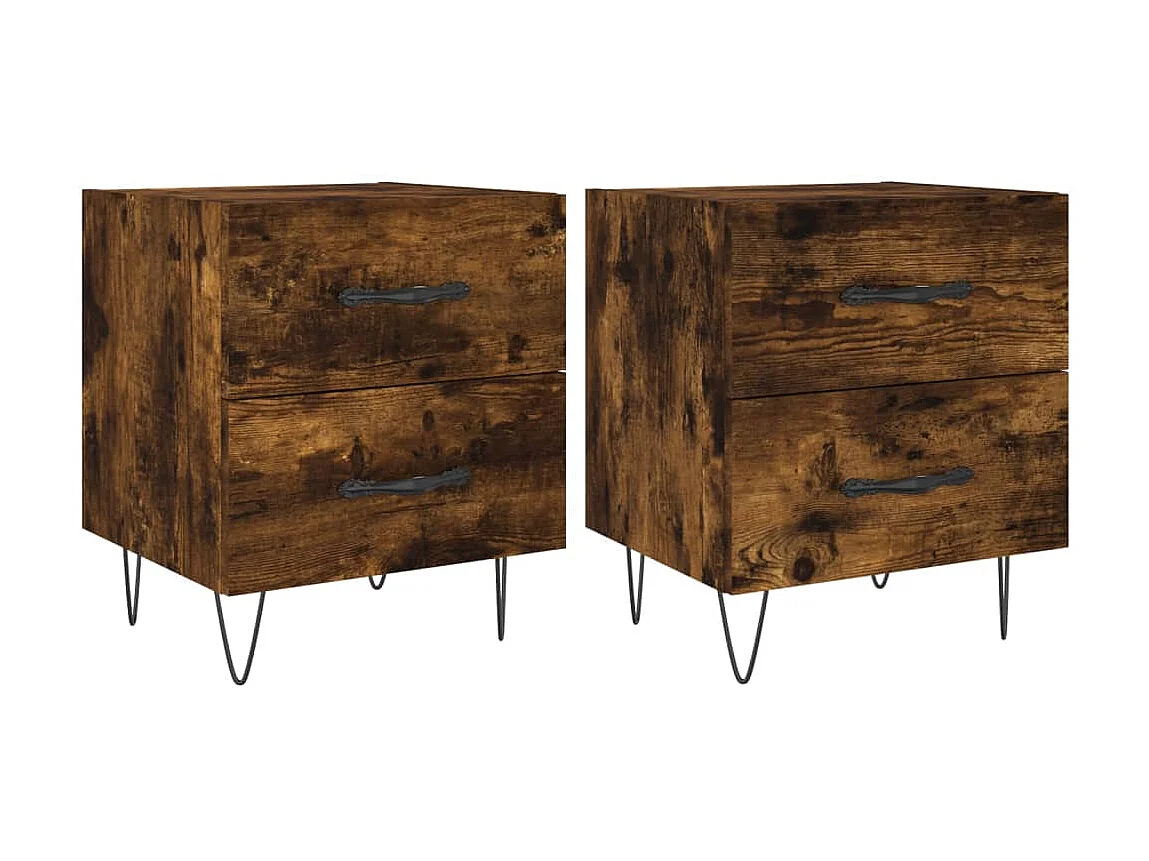 2er-Set Nachttische Nachtschrank Räuchereiche 40x35x47,5 cm Holzwerkstoff -RN42720