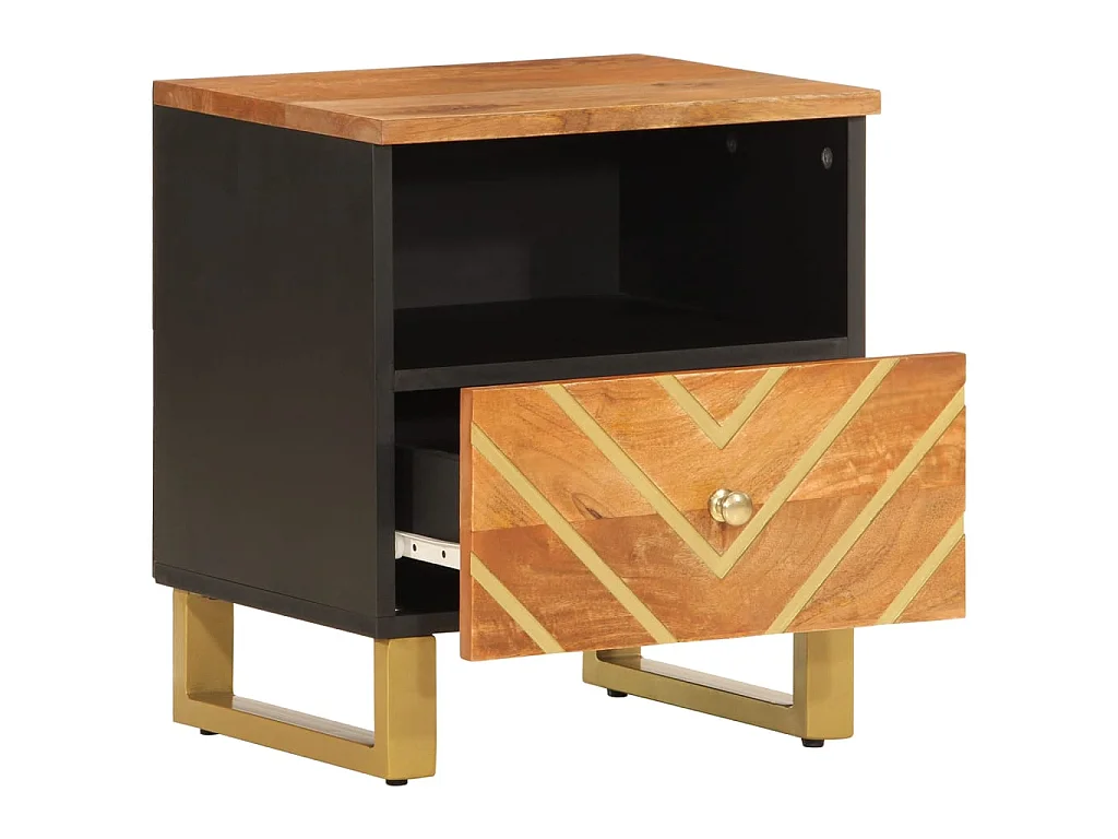 2er-Set Nachttische Nachtschrank Braun und Schwarz Massivholz Mango -RN34520